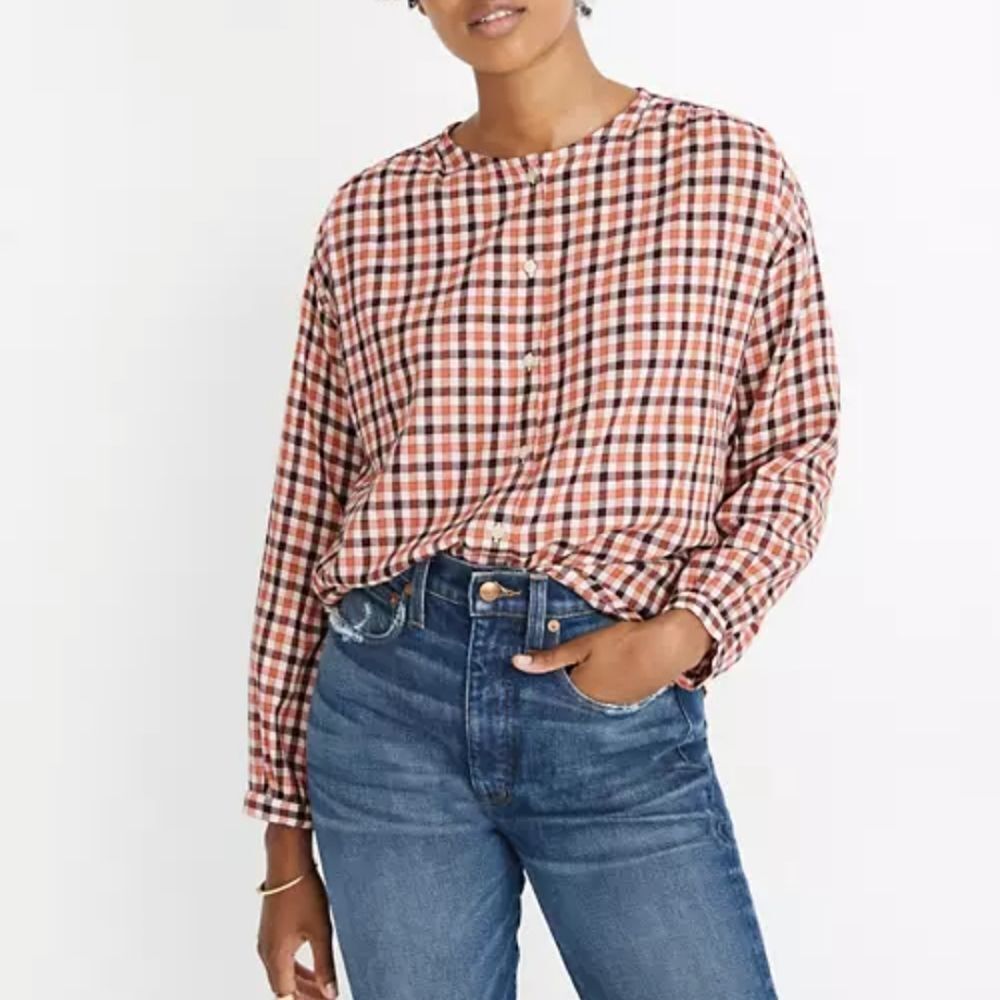 Madewell Meadow Shirt In Check Plaod Button Front Size Medium